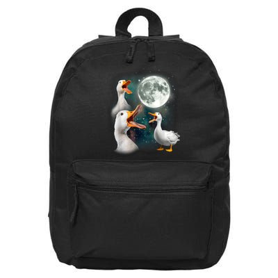 3 Ducks Howl At Moon Funny Weird Cursed Pekin Duck Lover 16 in Basic Backpack