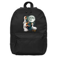 3 Ducks Howl At Moon Funny Weird Cursed Pekin Duck Lover 16 in Basic Backpack