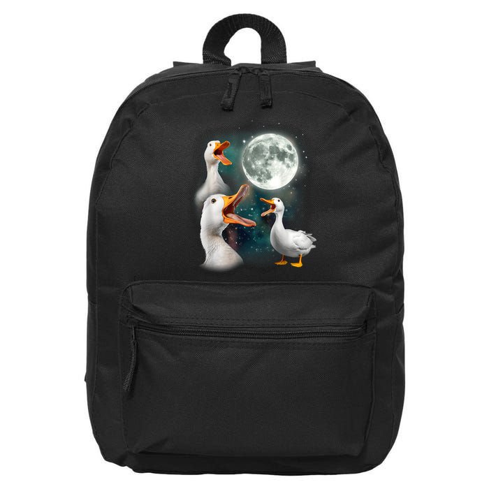 3 Ducks Howl At Moon Funny Weird Cursed Pekin Duck Lover 16 in Basic Backpack