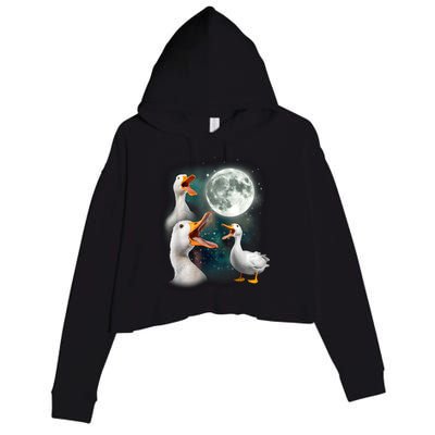 3 Ducks Howl At Moon Funny Weird Cursed Pekin Duck Lover Crop Fleece Hoodie