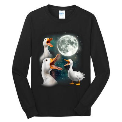 3 Ducks Howl At Moon Funny Weird Cursed Pekin Duck Lover Tall Long Sleeve T-Shirt