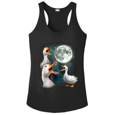 3 Ducks Howl At Moon Funny Weird Cursed Pekin Duck Lover Ladies PosiCharge Competitor Racerback Tank