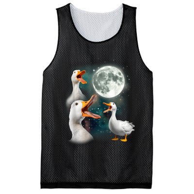 3 Ducks Howl At Moon Funny Weird Cursed Pekin Duck Lover Mesh Reversible Basketball Jersey Tank