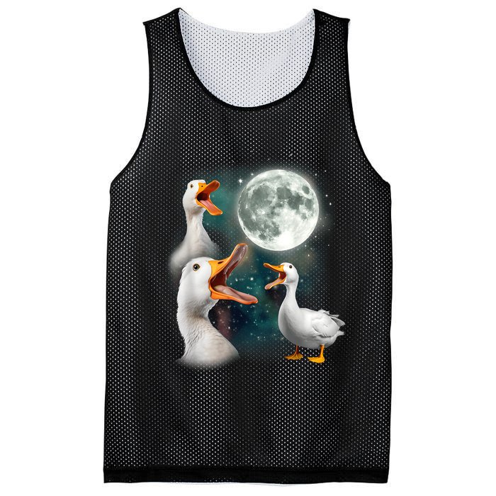 3 Ducks Howl At Moon Funny Weird Cursed Pekin Duck Lover Mesh Reversible Basketball Jersey Tank