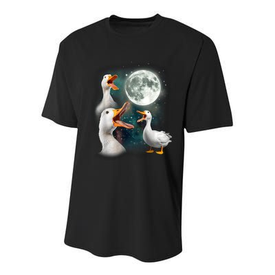 3 Ducks Howl At Moon Funny Weird Cursed Pekin Duck Lover Youth Performance Sprint T-Shirt
