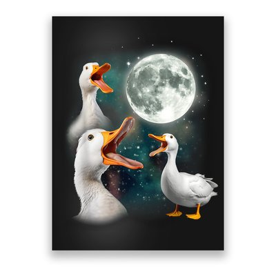 3 Ducks Howl At Moon Funny Weird Cursed Pekin Duck Lover Poster