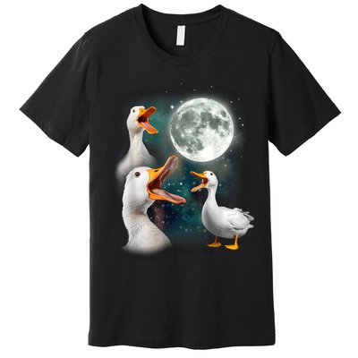 3 Ducks Howl At Moon Funny Weird Cursed Pekin Duck Lover Premium T-Shirt
