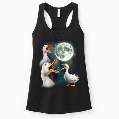 3 Ducks Howl At Moon Funny Weird Cursed Pekin Duck Lover Womens Tank Top