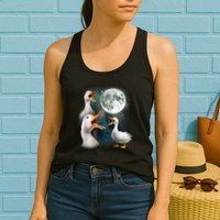 3 Ducks Howl At Moon Funny Weird Cursed Pekin Duck Lover Womens Tank Top