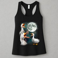 3 Ducks Howl At Moon Funny Weird Cursed Pekin Duck Lover Womens Tank Top