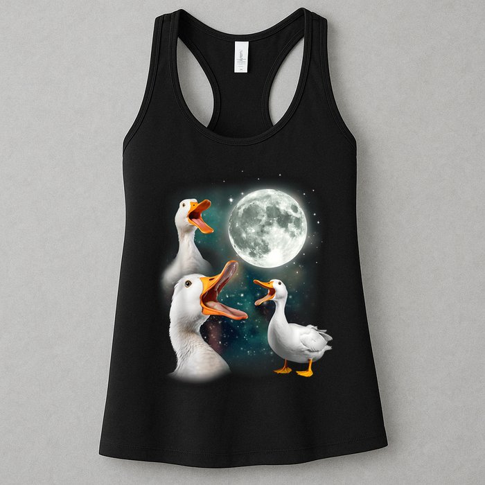 3 Ducks Howl At Moon Funny Weird Cursed Pekin Duck Lover Womens Tank Top