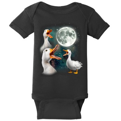 3 Ducks Howl At Moon Funny Weird Cursed Pekin Duck Lover Baby Bodysuit