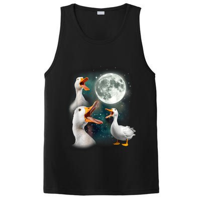 3 Ducks Howl At Moon Funny Weird Cursed Pekin Duck Lover PosiCharge Competitor Tank