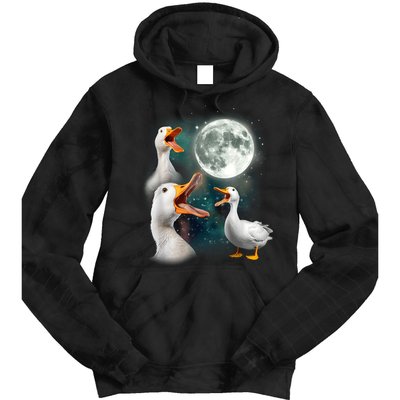 3 Ducks Howl At Moon Funny Weird Cursed Pekin Duck Lover Tie Dye Hoodie
