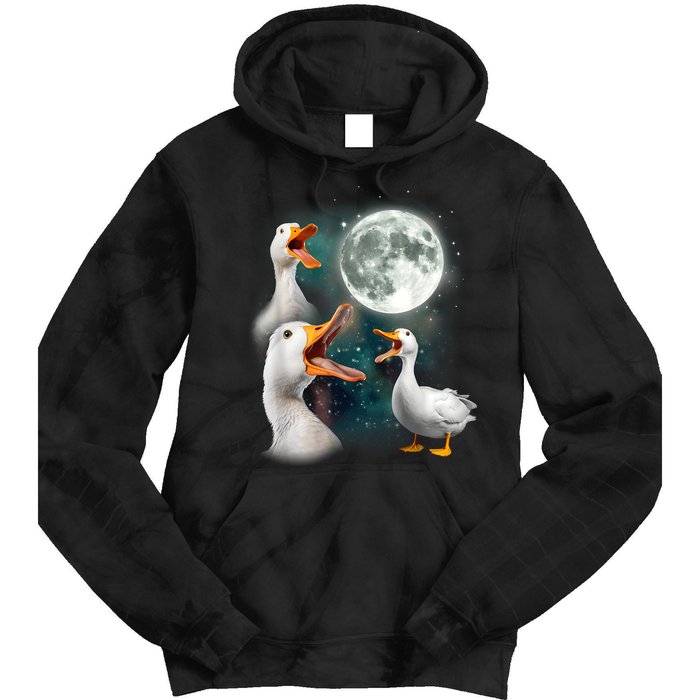 3 Ducks Howl At Moon Funny Weird Cursed Pekin Duck Lover Tie Dye Hoodie