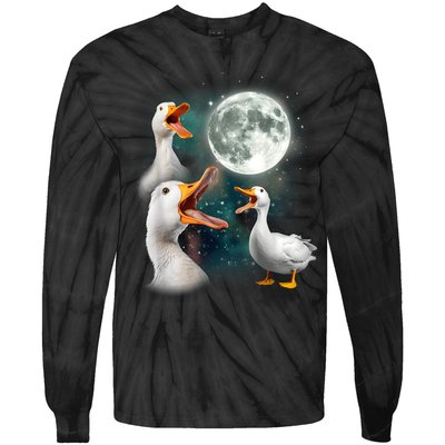 3 Ducks Howl At Moon Funny Weird Cursed Pekin Duck Lover Tie-Dye Long Sleeve Shirt