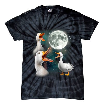 3 Ducks Howl At Moon Funny Weird Cursed Pekin Duck Lover Tie-Dye T-Shirt