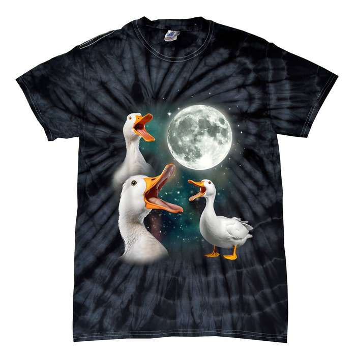3 Ducks Howl At Moon Funny Weird Cursed Pekin Duck Lover Tie-Dye T-Shirt