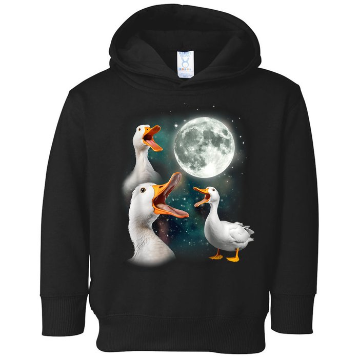 3 Ducks Howl At Moon Funny Weird Cursed Pekin Duck Lover Toddler Hoodie