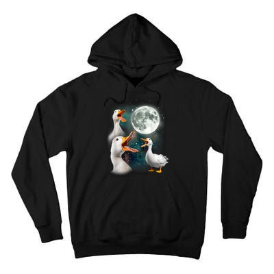3 Ducks Howl At Moon Funny Weird Cursed Pekin Duck Lover Tall Hoodie