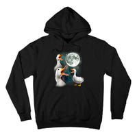 3 Ducks Howl At Moon Funny Weird Cursed Pekin Duck Lover Tall Hoodie