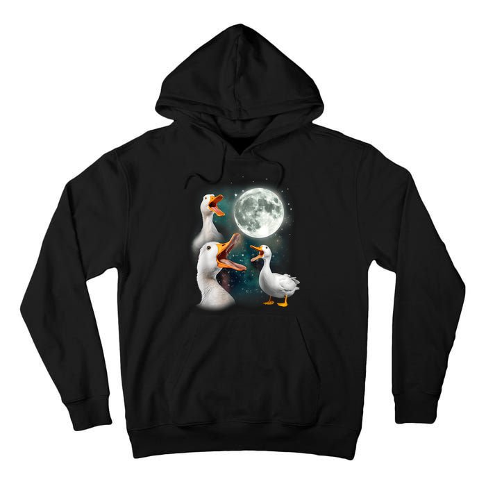 3 Ducks Howl At Moon Funny Weird Cursed Pekin Duck Lover Tall Hoodie
