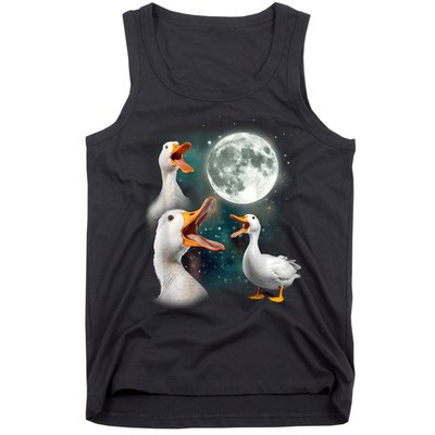 3 Ducks Howl At Moon Funny Weird Cursed Pekin Duck Lover Tank Top