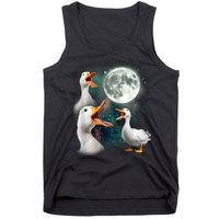 3 Ducks Howl At Moon Funny Weird Cursed Pekin Duck Lover Tank Top