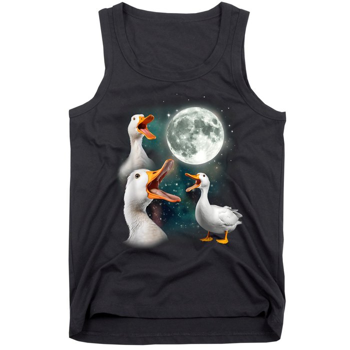 3 Ducks Howl At Moon Funny Weird Cursed Pekin Duck Lover Tank Top
