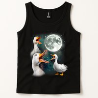 3 Ducks Howl At Moon Funny Weird Cursed Pekin Duck Lover Tank Top