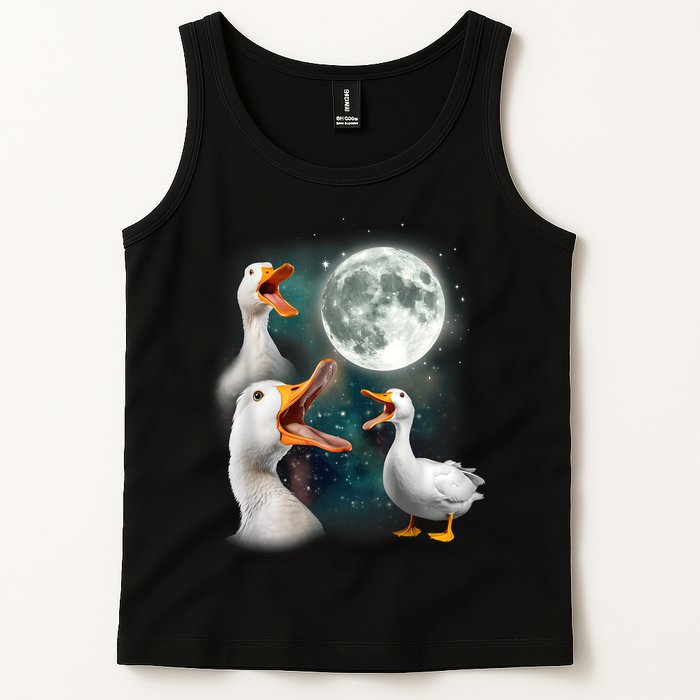 3 Ducks Howl At Moon Funny Weird Cursed Pekin Duck Lover Tank Top