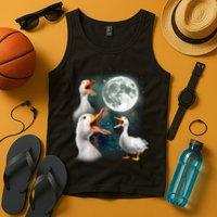 3 Ducks Howl At Moon Funny Weird Cursed Pekin Duck Lover Tank Top