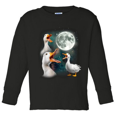 3 Ducks Howl At Moon Funny Weird Cursed Pekin Duck Lover Toddler Long Sleeve Shirt