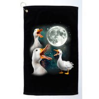 3 Ducks Howl At Moon Funny Weird Cursed Pekin Duck Lover Golf Towel