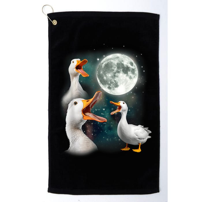 3 Ducks Howl At Moon Funny Weird Cursed Pekin Duck Lover Golf Towel