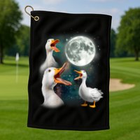 3 Ducks Howl At Moon Funny Weird Cursed Pekin Duck Lover Golf Towel