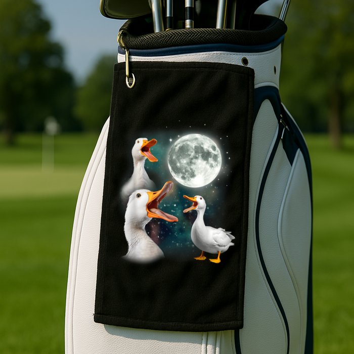 3 Ducks Howl At Moon Funny Weird Cursed Pekin Duck Lover Golf Towel