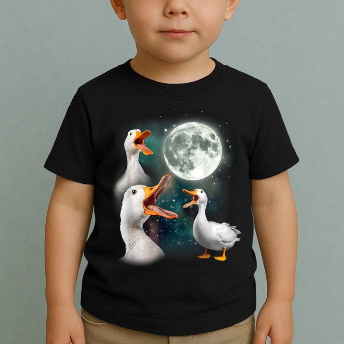 3 Ducks Howl At Moon Funny Weird Cursed Pekin Duck Lover Toddler T-Shirt