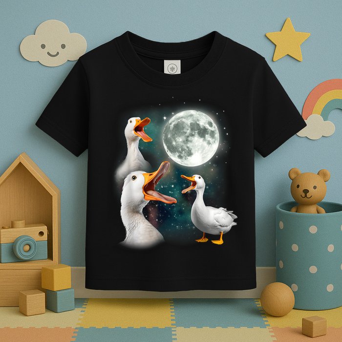 3 Ducks Howl At Moon Funny Weird Cursed Pekin Duck Lover Toddler T-Shirt