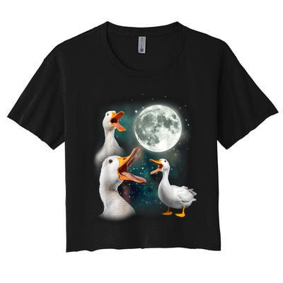 3 Ducks Howl At Moon Funny Weird Cursed Pekin Duck Lover Crop Top