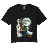 3 Ducks Howl At Moon Funny Weird Cursed Pekin Duck Lover Crop Top