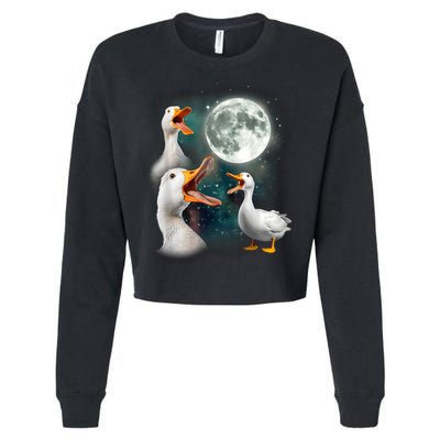3 Ducks Howl At Moon Funny Weird Cursed Pekin Duck Lover Cropped Pullover Crew