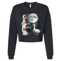 3 Ducks Howl At Moon Funny Weird Cursed Pekin Duck Lover Cropped Pullover Crew