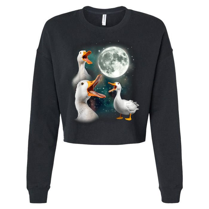 3 Ducks Howl At Moon Funny Weird Cursed Pekin Duck Lover Cropped Pullover Crew