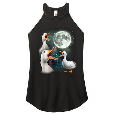 3 Ducks Howl At Moon Funny Weird Cursed Pekin Duck Lover Women's Perfect Tri Rocker Tank