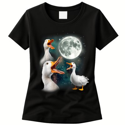 3 Ducks Howl At Moon Funny Weird Cursed Pekin Duck Lover Womens T-Shirt