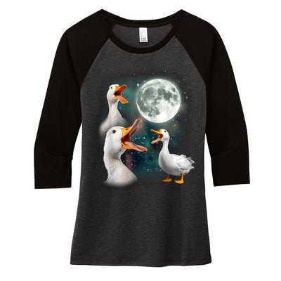 3 Ducks Howl At Moon Funny Weird Cursed Pekin Duck Lover Women's Tri-Blend 3/4-Sleeve Raglan Shirt