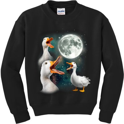 3 Ducks Howl At Moon Funny Weird Cursed Pekin Duck Lover Kids Sweatshirt