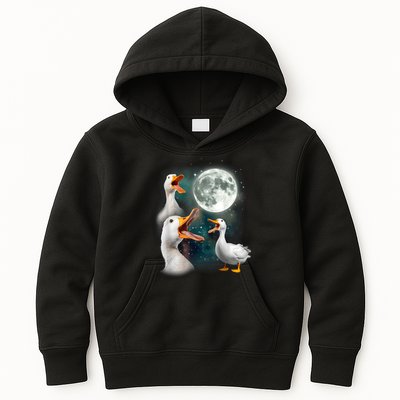 3 Ducks Howl At Moon Funny Weird Cursed Pekin Duck Lover Kids Hoodie
