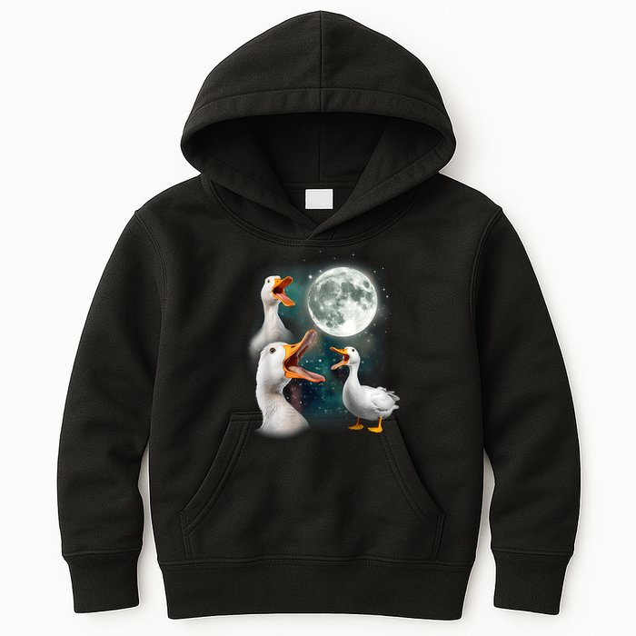3 Ducks Howl At Moon Funny Weird Cursed Pekin Duck Lover Kids Hoodie